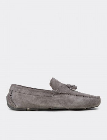Men's Gray Suede Leather Tassel Moccasins