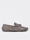 Men's Gray Suede Leather Tassel Moccasins