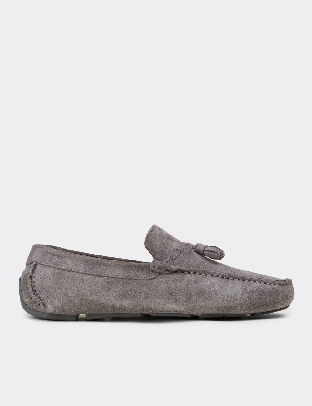 Men's Gray Suede Leather Tassel Moccasins - E0950MGRIC01
