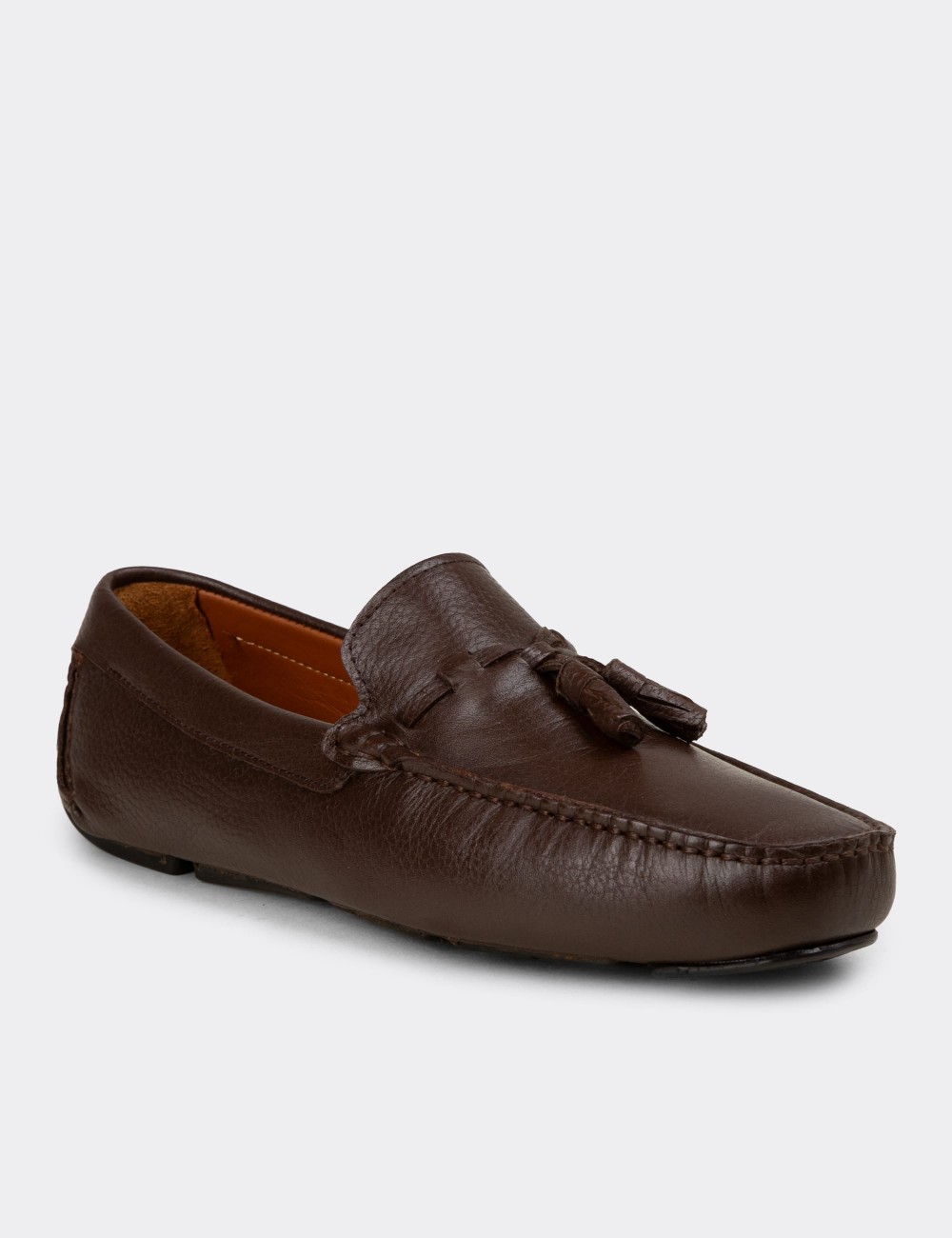 Men's Brown Leather Tassel Moccasins - E0950MKHVC02