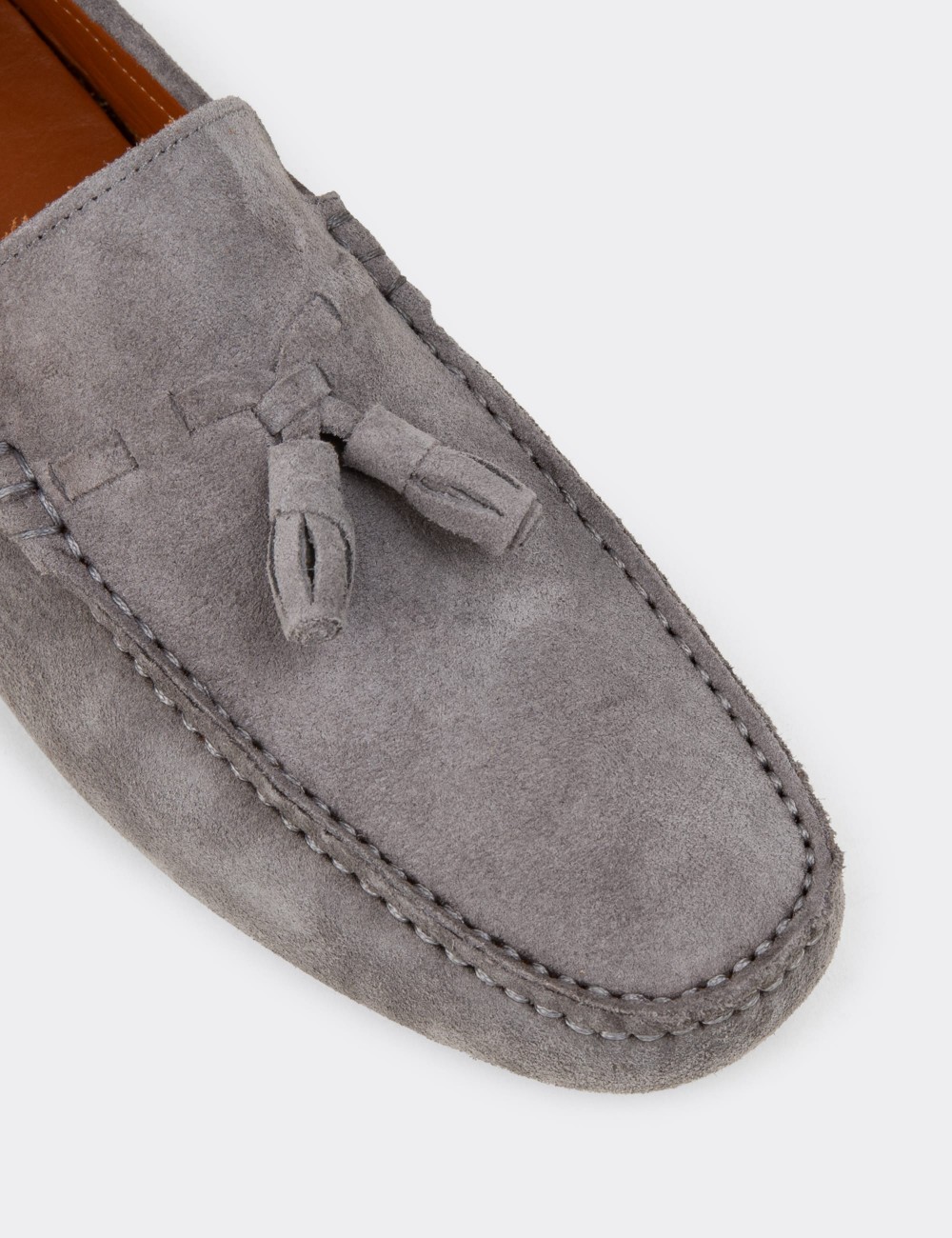 Men's Gray Suede Leather Tassel Moccasins - E0950MGRIC01