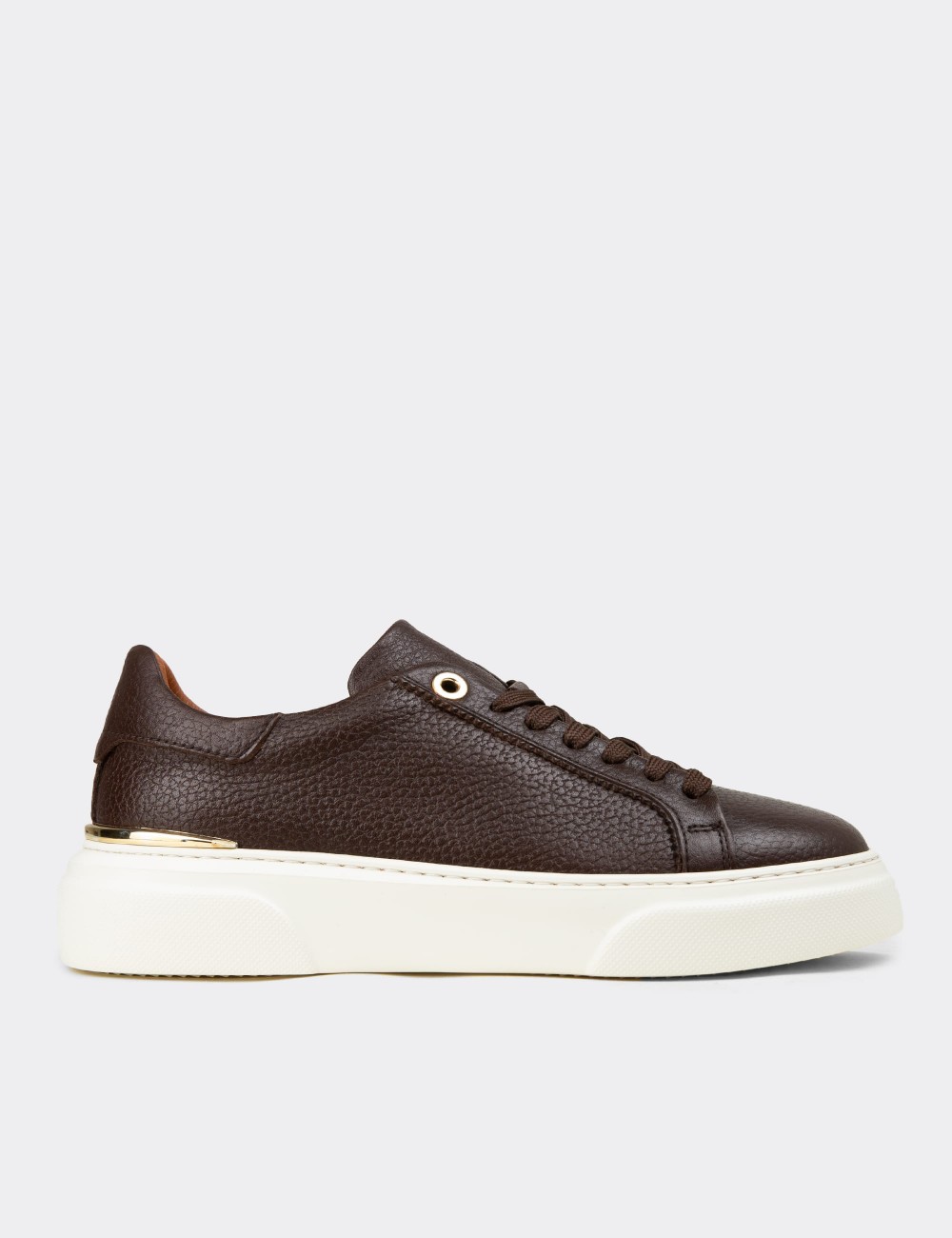 Women's Brown Leather Sneakers - 00502ZKHVE01