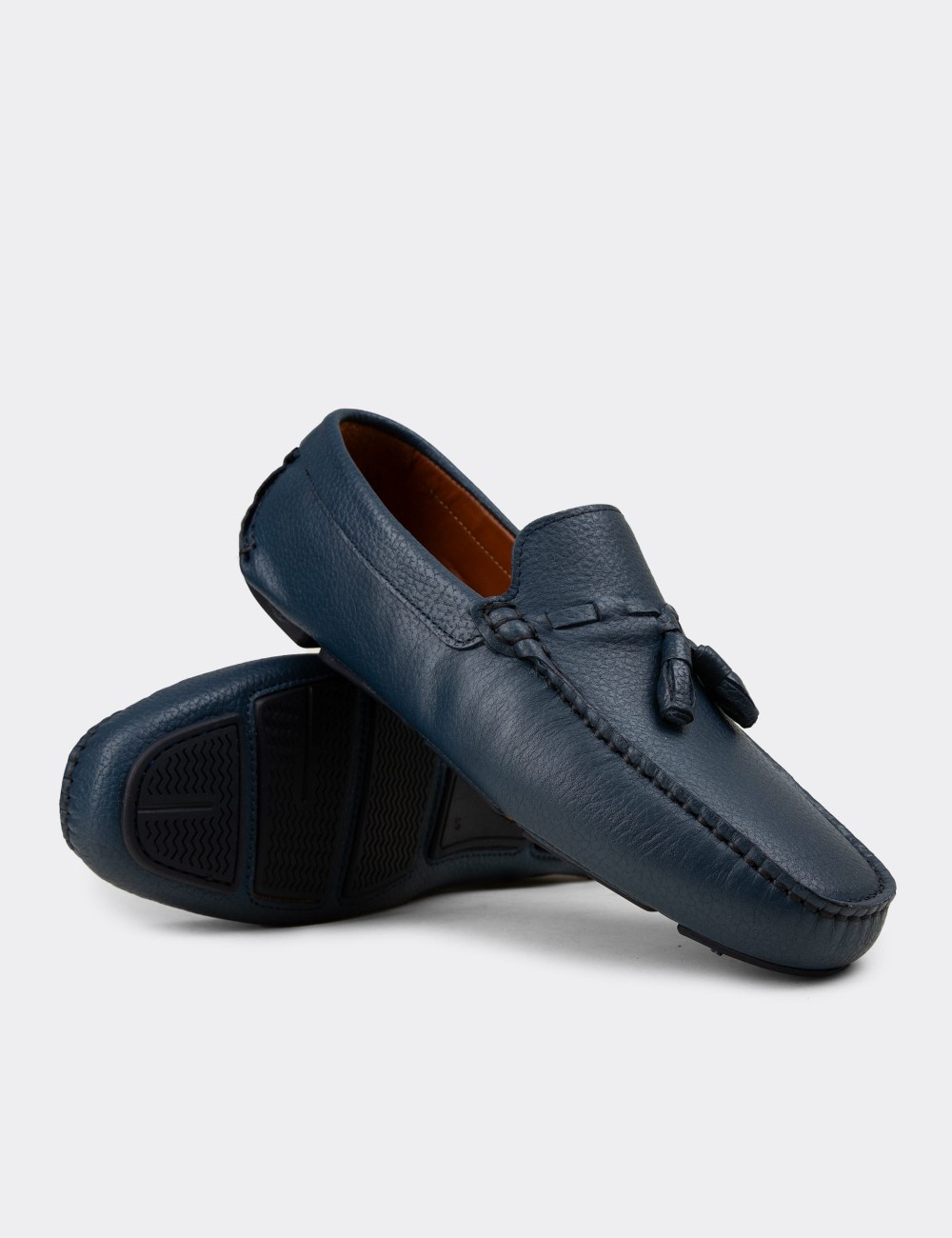 Men's Blue Leather Tassel Moccasins - E0950MMVIC01