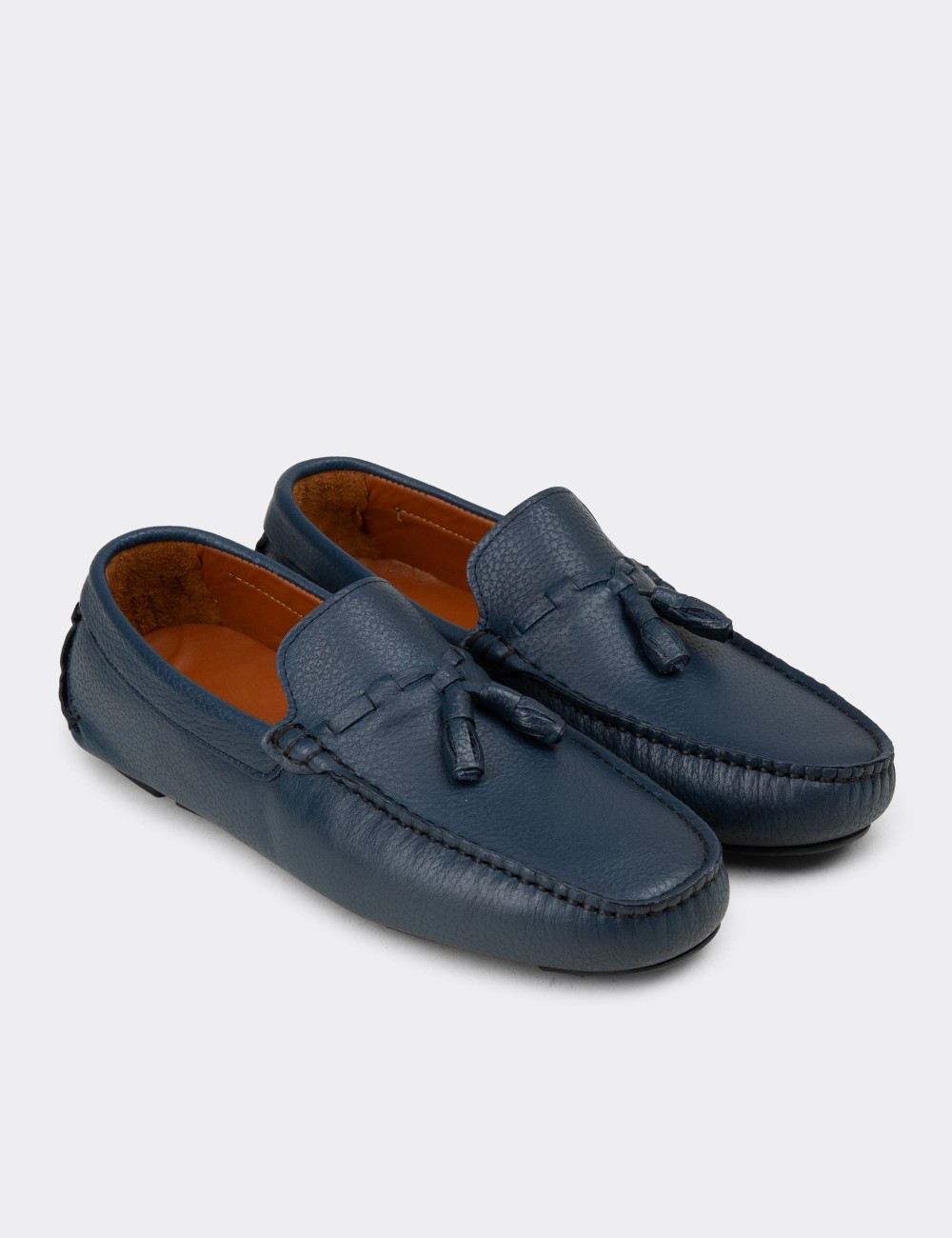 Men's Blue Leather Tassel Moccasins - E0950MMVIC01