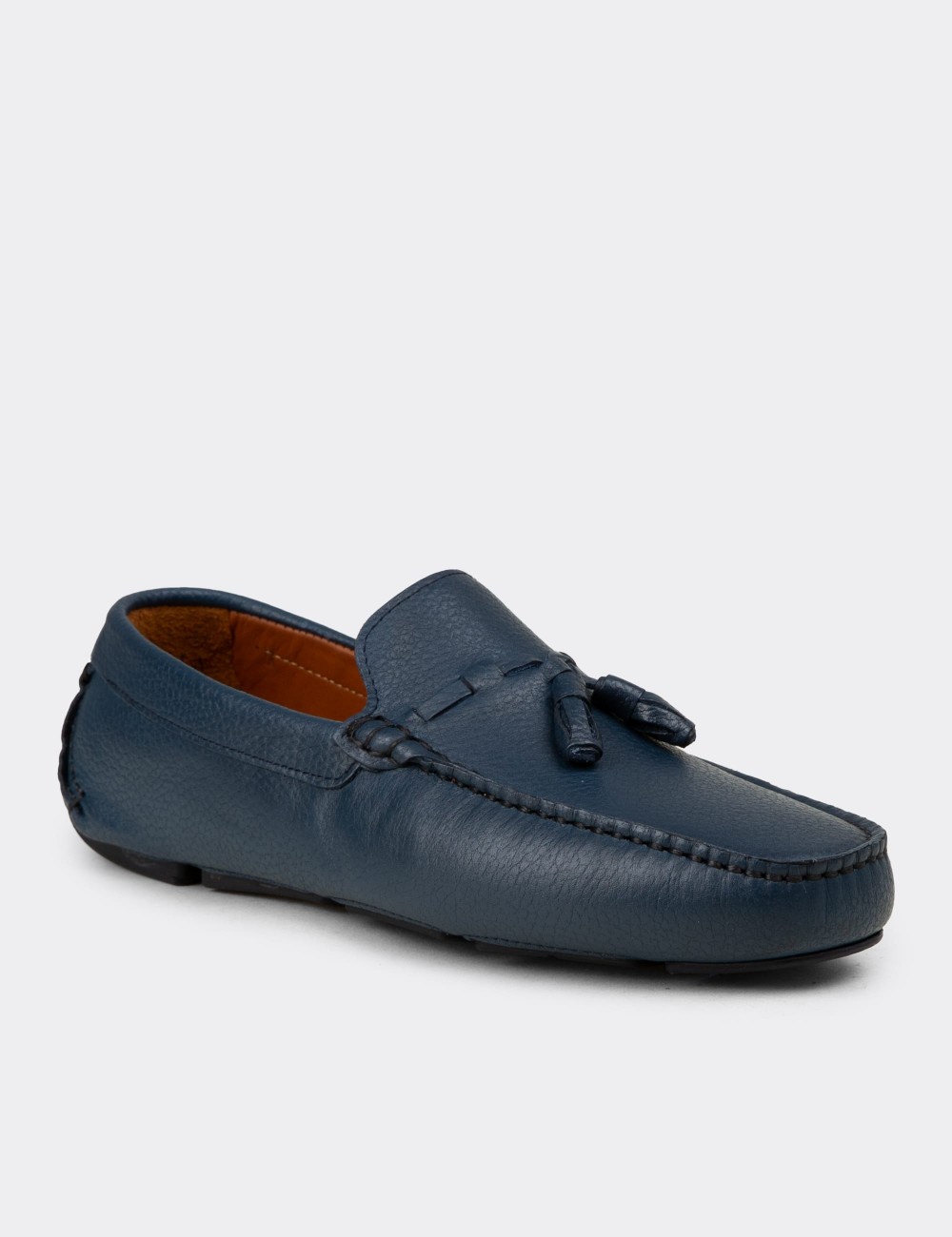 Men's Blue Leather Tassel Moccasins - E0950MMVIC01