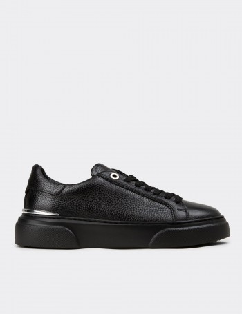 Women's Black Leather Sneakers