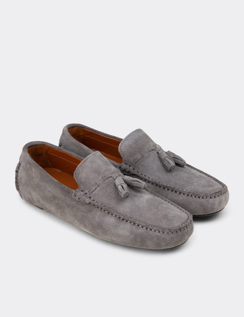 Men's Gray Suede Leather Tassel Moccasins - E0950MGRIC01