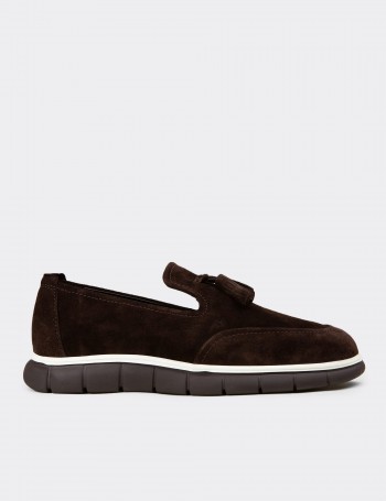 Men's Brown Suede Leather Tassel Loafers