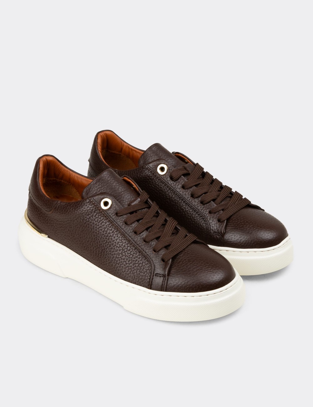 Women's Brown Leather Sneakers - 00502ZKHVE01
