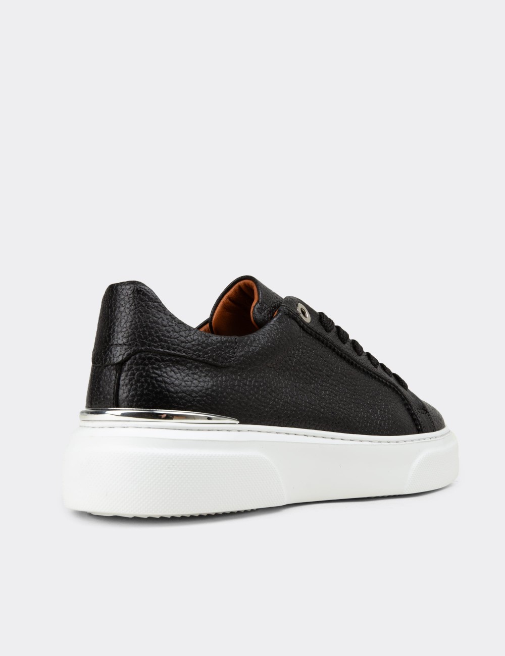 Women's Black Leather Sneakers - 00502ZSYHE01
