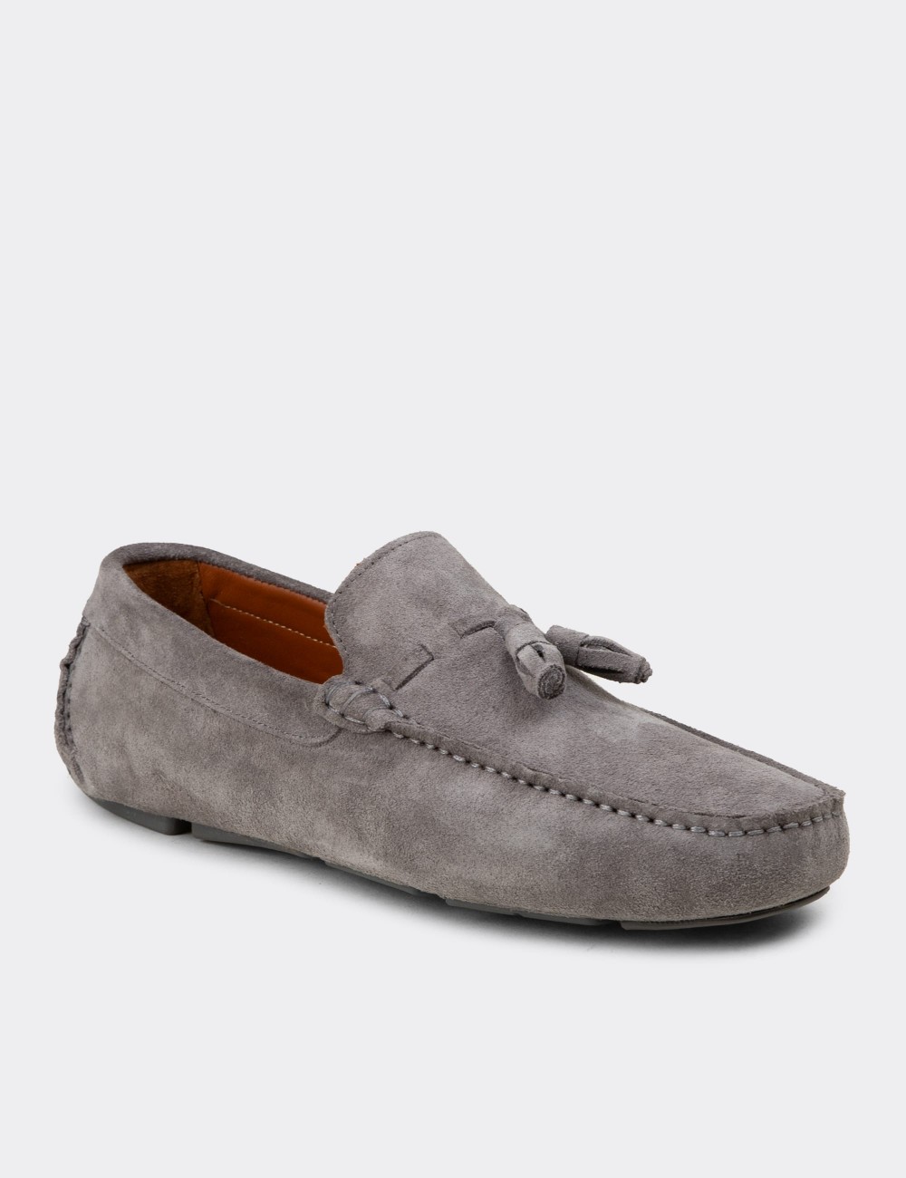 Men's Gray Suede Leather Tassel Moccasins - E0950MGRIC01