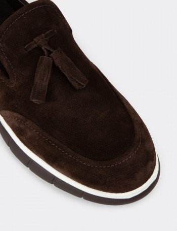 Men's Brown Suede Leather Tassel Loafers