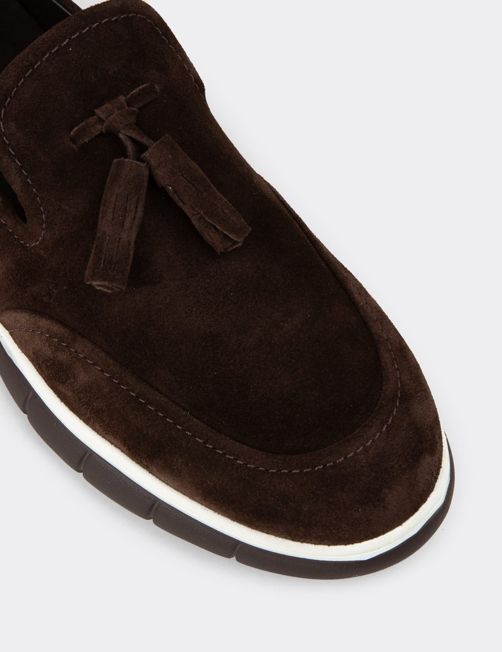 Men's Brown Suede Leather Tassel Loafers - 02048MKHVE04