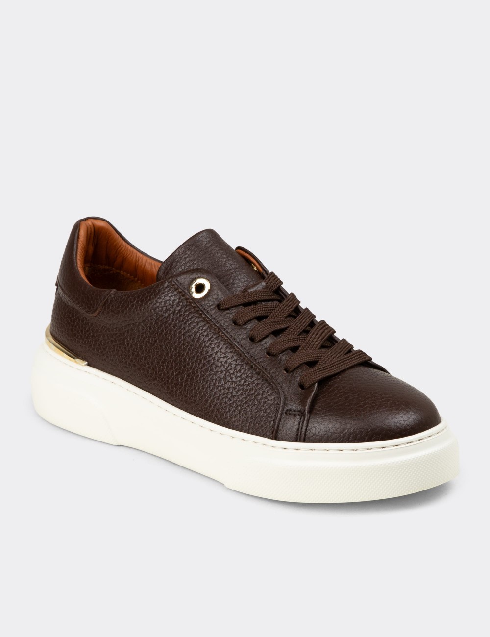 Women's Brown Leather Sneakers - 00502ZKHVE01