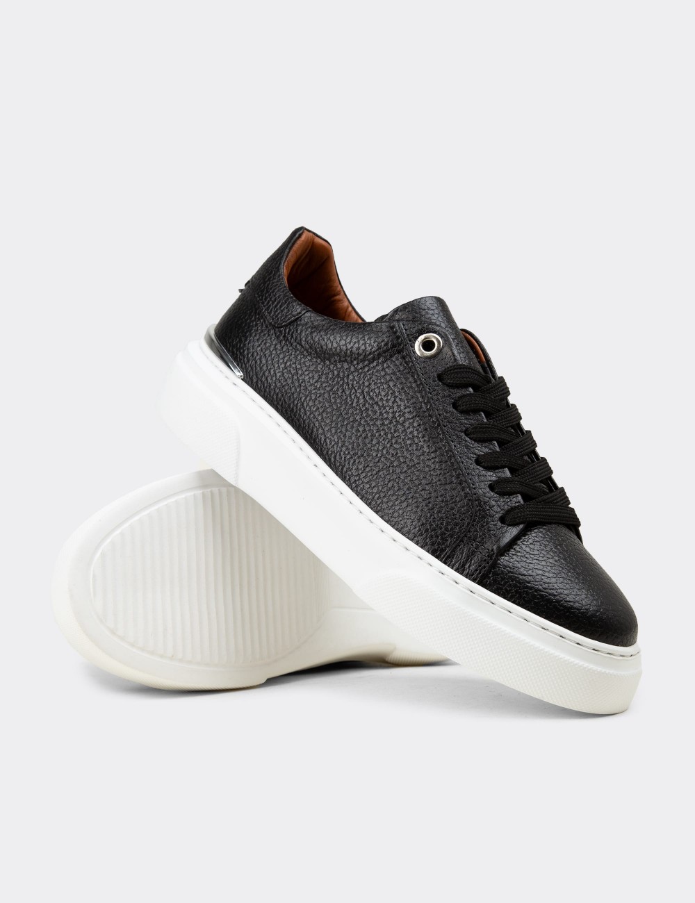 Women's Black Leather Sneakers - 00502ZSYHE01