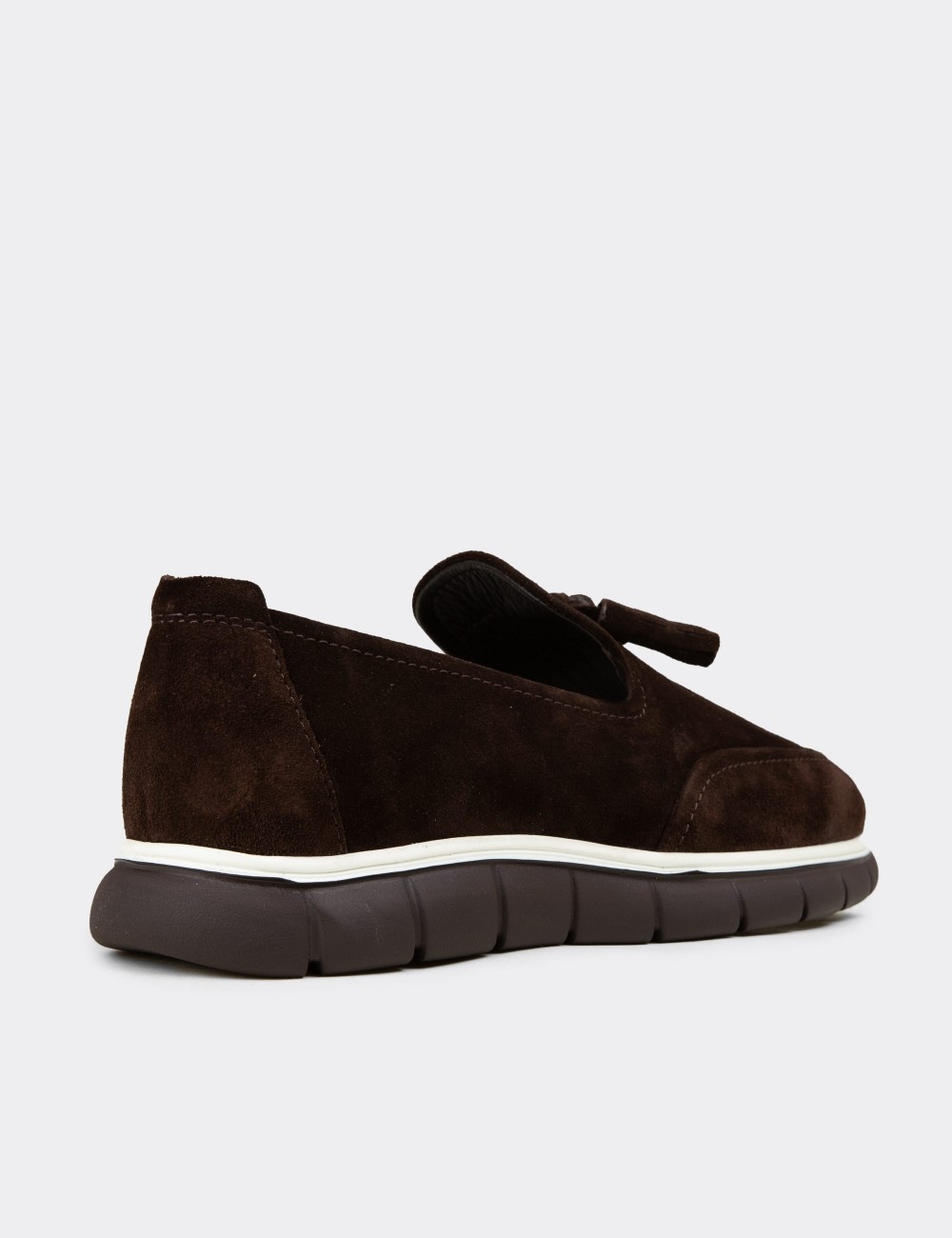 Men's Brown Suede Leather Tassel Loafers - 02048MKHVE04