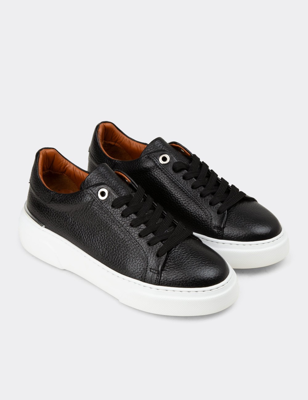 Women's Black Leather Sneakers - 00502ZSYHE01
