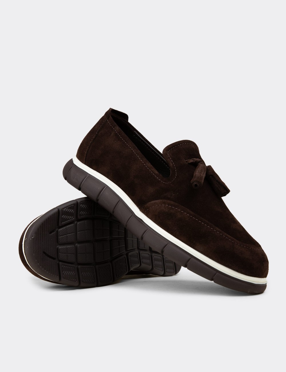 Men's Brown Suede Leather Tassel Loafers - 02048MKHVE04