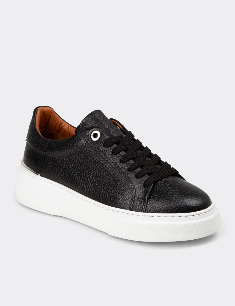Women's Black Leather Sneakers - 00502ZSYHE01