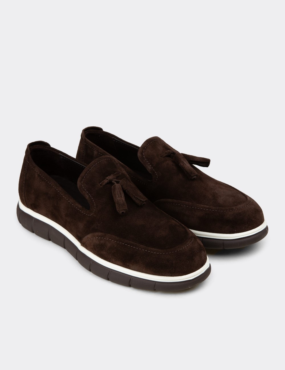 Men's Brown Suede Leather Tassel Loafers - 02048MKHVE04