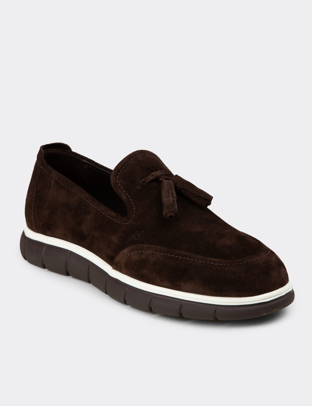 Men's Brown Suede Leather Tassel Loafers - 02048MKHVE04