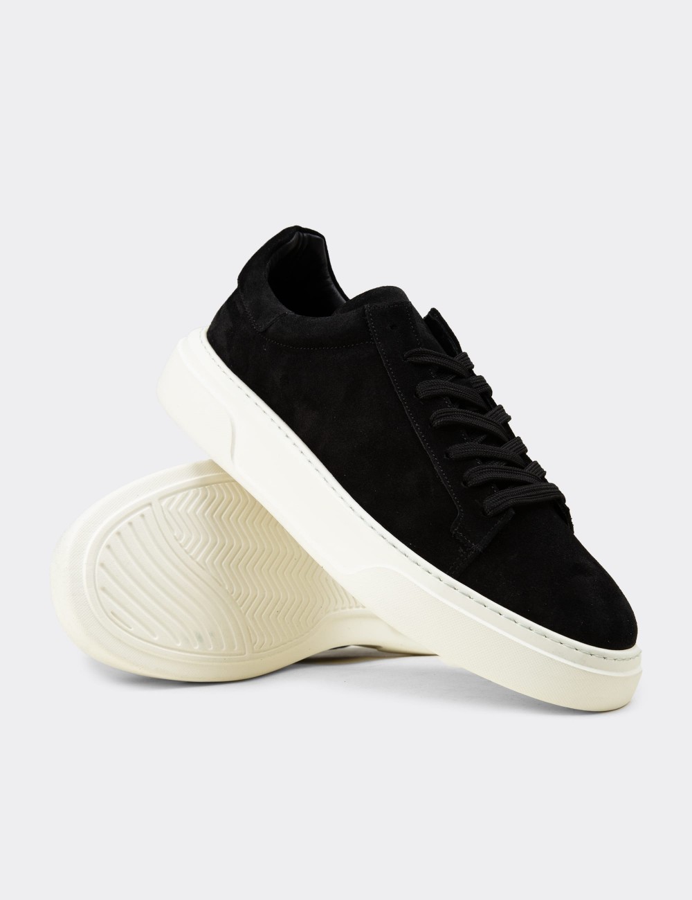 Men's Black Suede Leather Sneakers - 04651MSYHE02