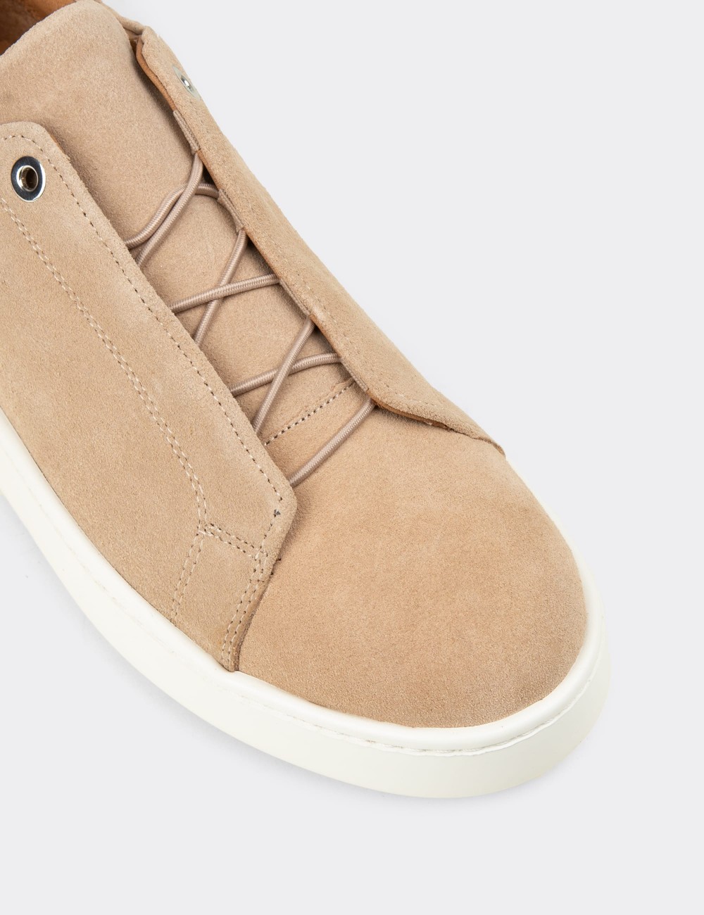Men's Beige Suede Leather Sneakers with Hidden Laces - 04444MBEJE01