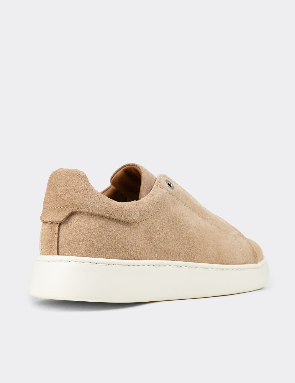 Men's Beige Suede Leather Sneakers with Hidden Laces - 04444MBEJE01