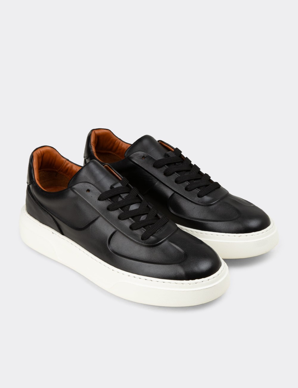 Men's Black Leather Sneakers - 04601MSYHE01