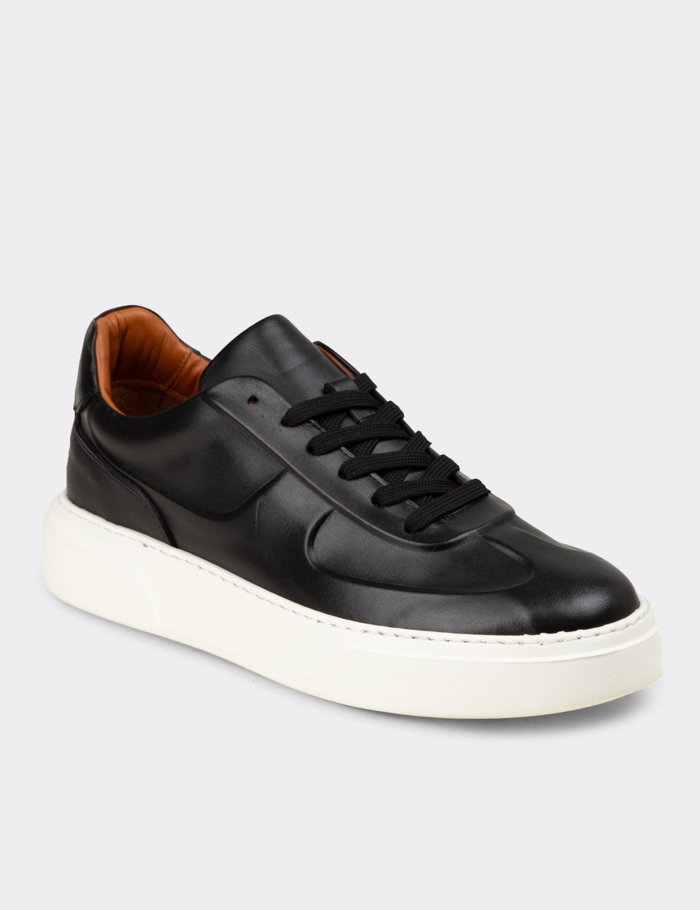 Men's Black Leather Sneakers - 04601MSYHE01