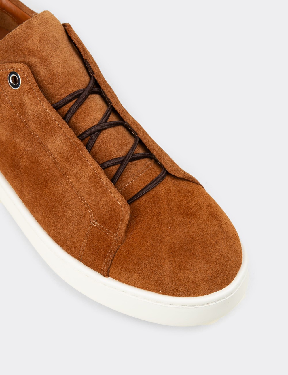 Men's Tan Suede Leather Sneakers with Hidden Laces - 04444MTBAE02