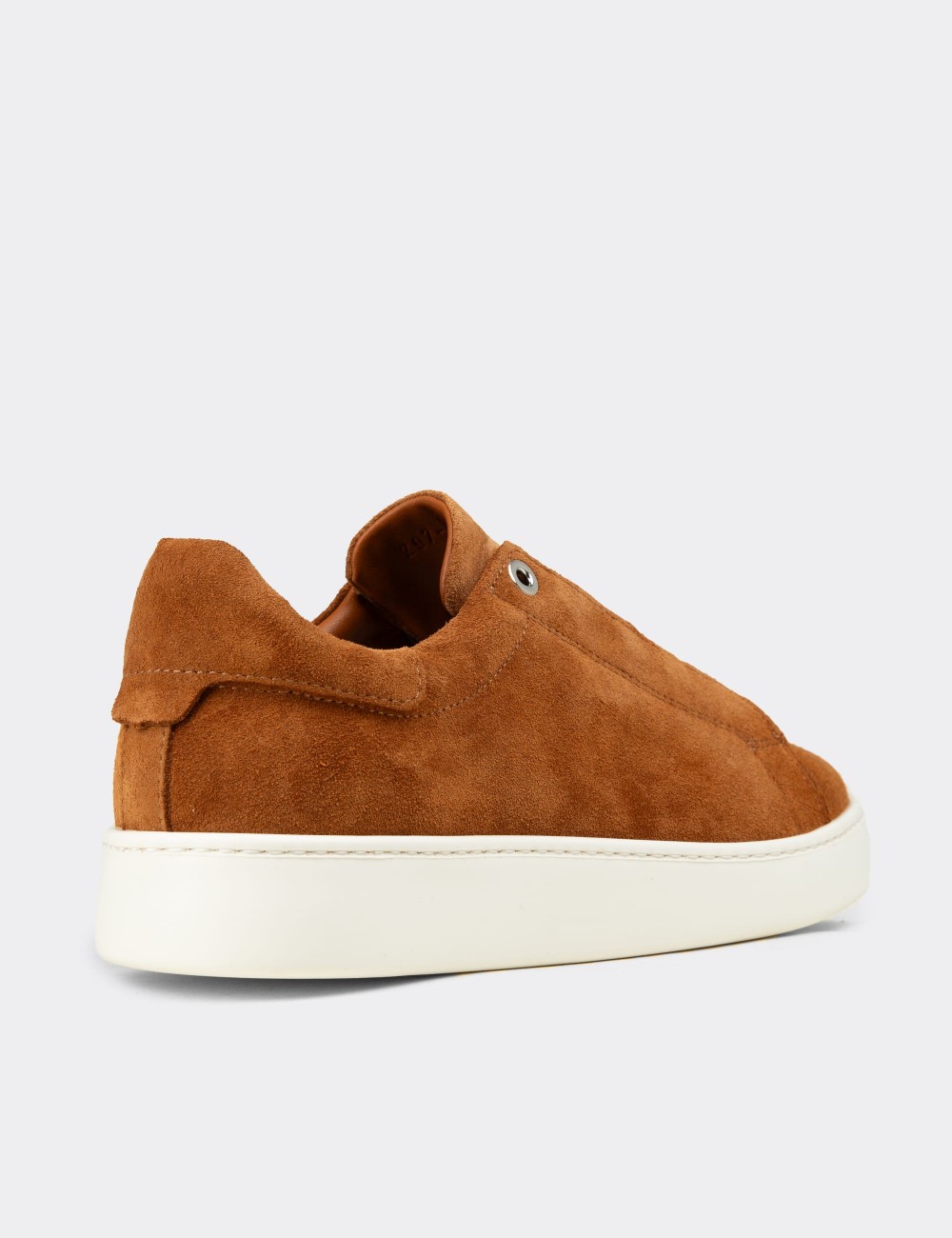 Men's Tan Suede Leather Sneakers with Hidden Laces - 04444MTBAE02