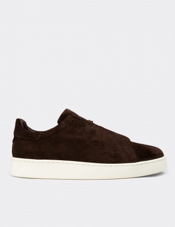 Men's Brown Suede Leather Sneakers with Hidden Laces