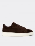 Men's Brown Suede Leather Sneakers with Hidden Laces