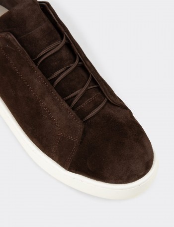 Men's Brown Suede Leather Sneakers with Hidden Laces
