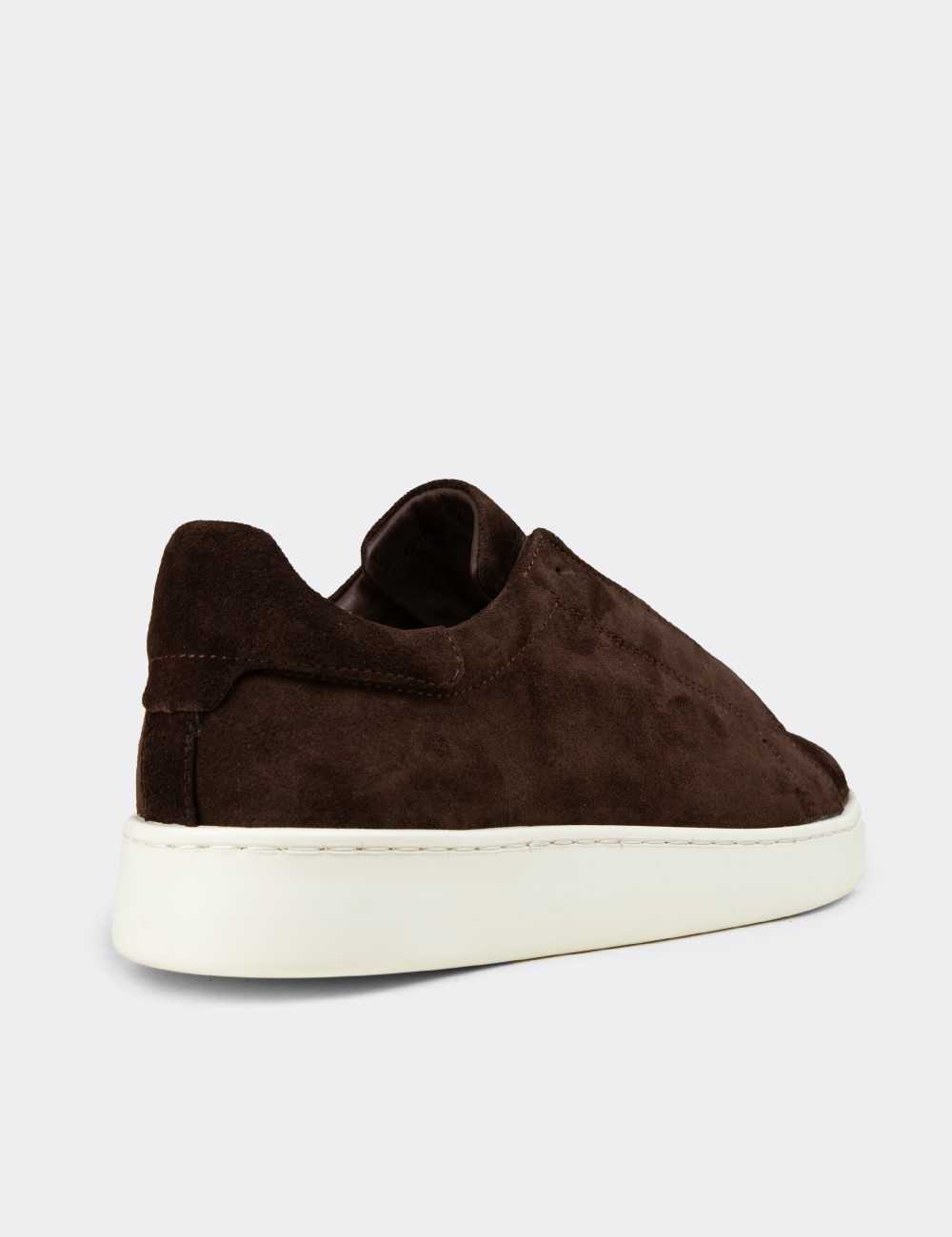 Men's Brown Suede Leather Sneakers with Hidden Laces - 04444MKHVE02