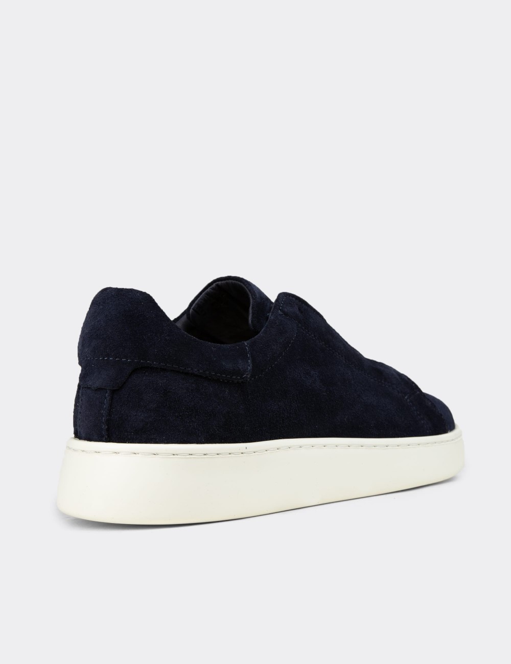 Men's Navy Suede Leather Sneakers with Hidden Laces - 04444MLCVE02