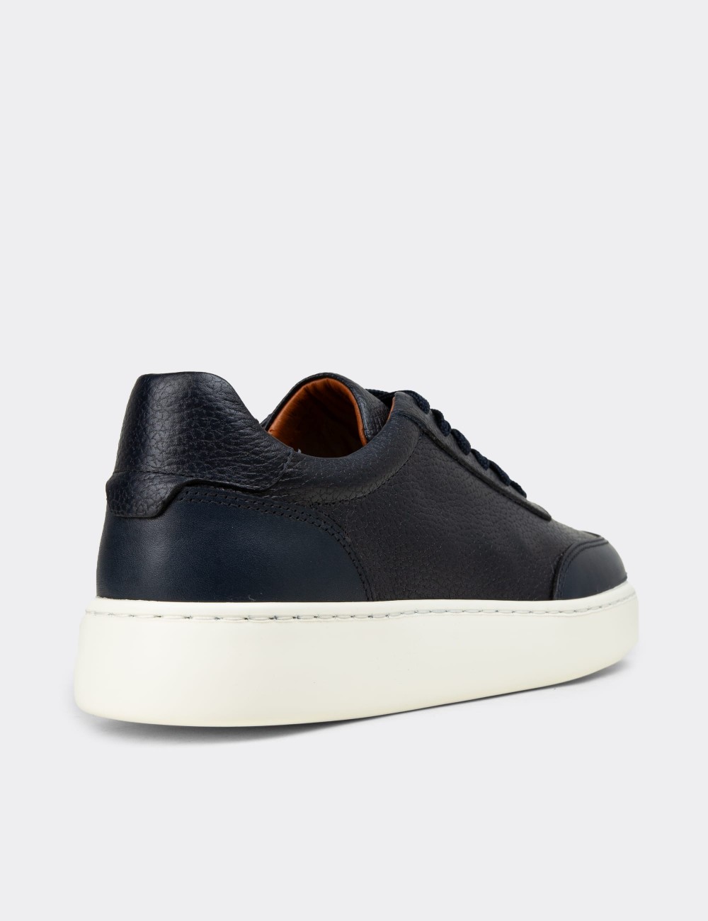 Men's Navy Leather Sneakers - 04406MLCVE01