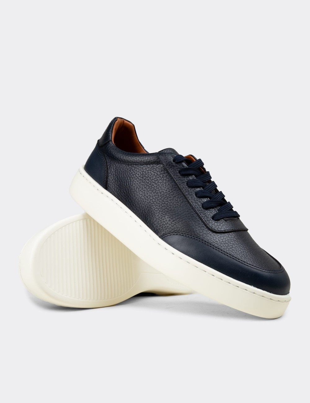Men's Navy Leather Sneakers - 04406MLCVE01