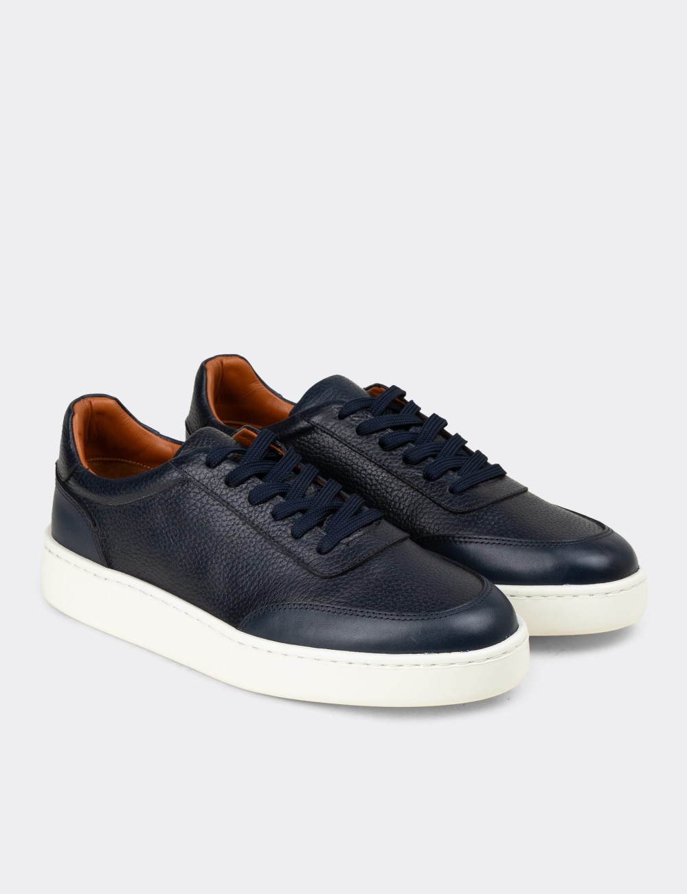 Men's Navy Leather Sneakers - 04406MLCVE01