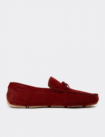 Men's Red Suede Leather Driving Loafers