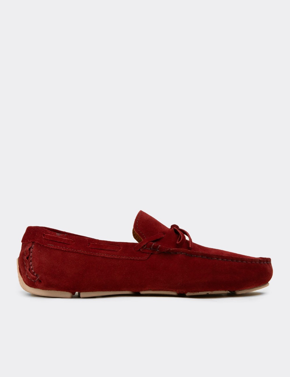 Men's Red Suede Leather Driving Loafers - E0919MKRMC01