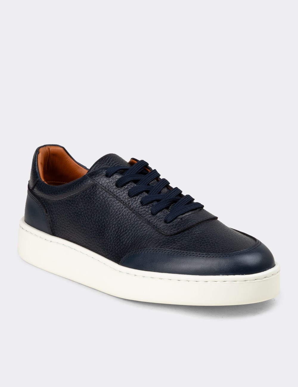 Men's Navy Leather Sneakers - 04406MLCVE01