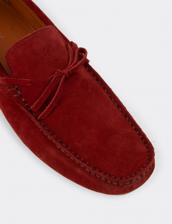 Men's Red Suede Leather Driving Loafers