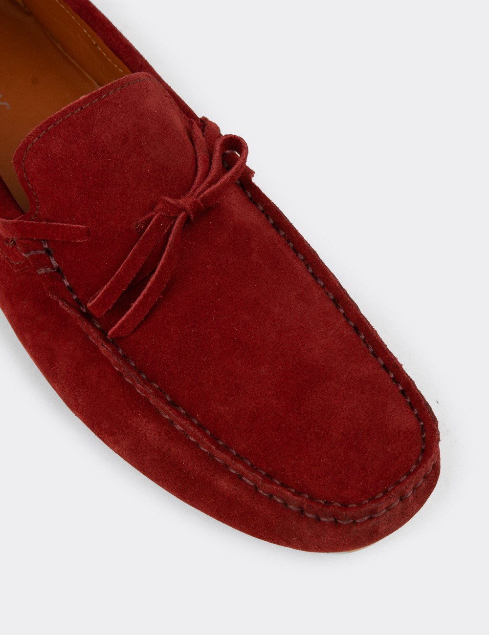 Men's Red Suede Leather Driving Loafers - E0919MKRMC01