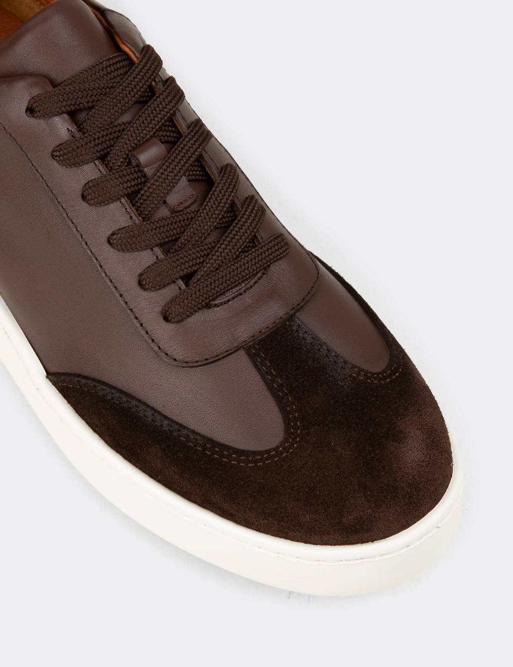 Men's Brown Leather Sneakers - 04407MKHVE01