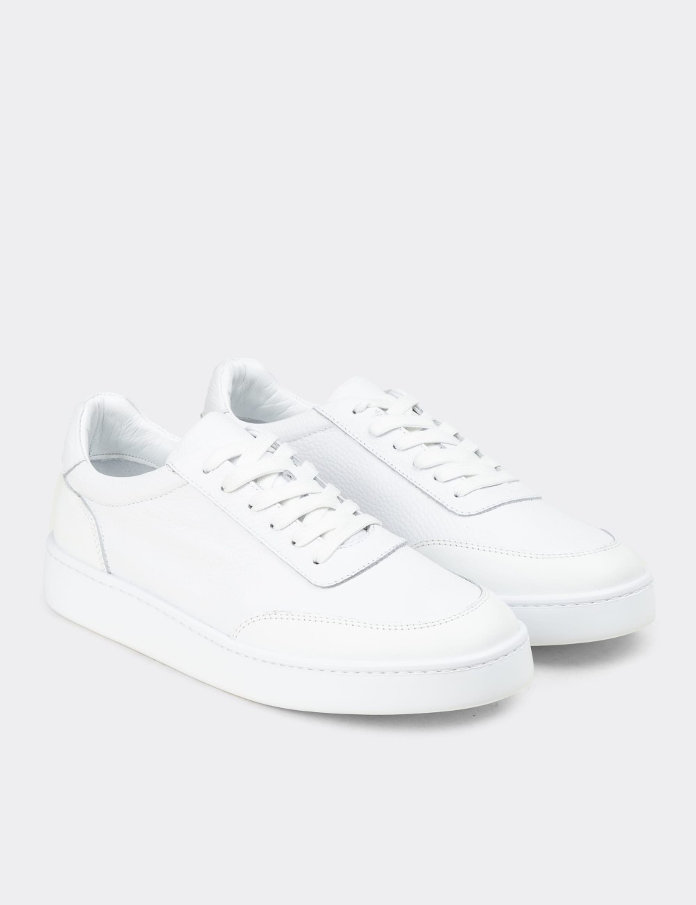 Men's White Leather Sneakers - 04406MBYZE01