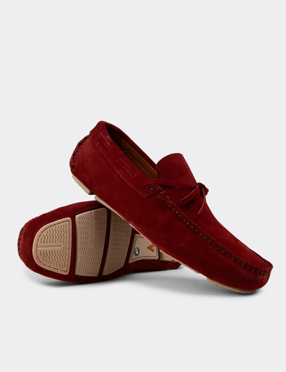 Men's Red Suede Leather Driving Loafers - E0919MKRMC01