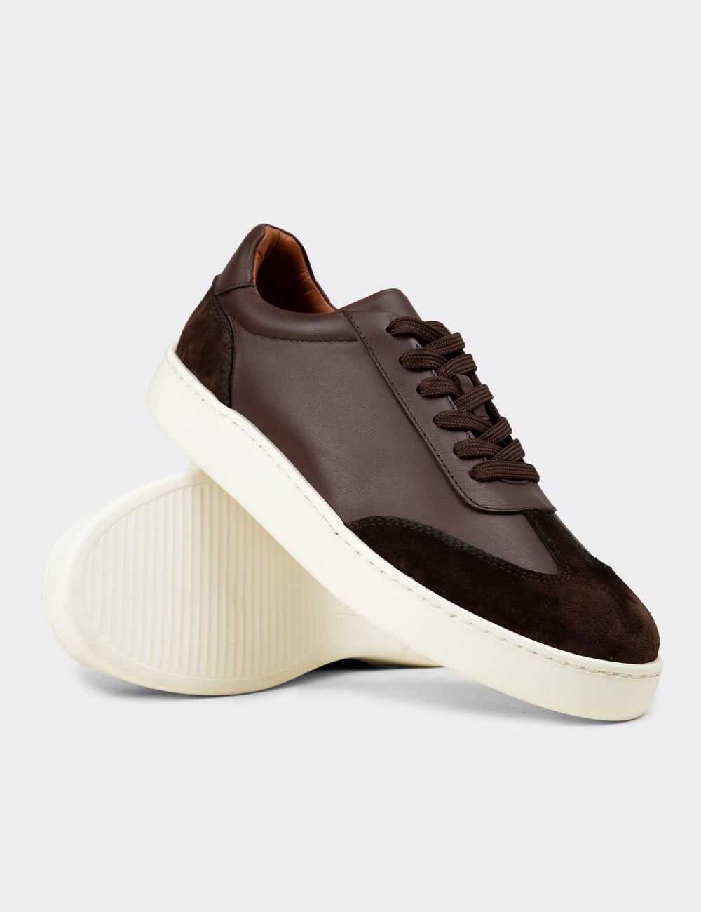 Men's Brown Leather Sneakers - 04407MKHVE01
