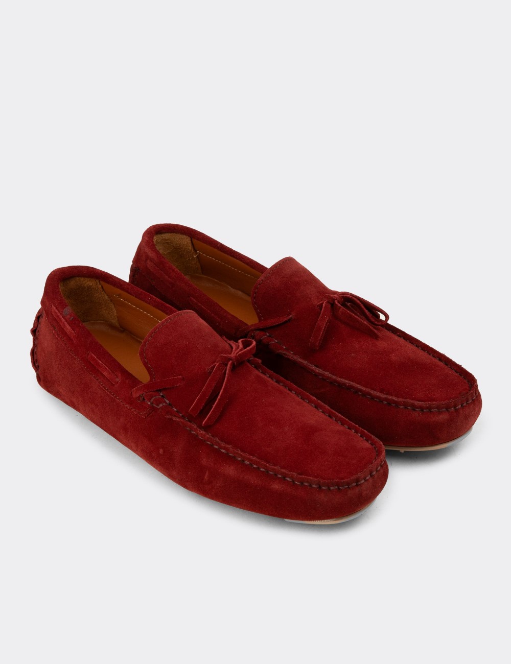 Men's Red Suede Leather Driving Loafers - E0919MKRMC01
